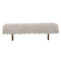 Modern Ultra-Plush Bench with Solid Rubberwood Legs, Extra-Long Accent Seat for Entryway, 67'' L x 18.5'' W x 16.5'' H, Beige+Brown(m-2)