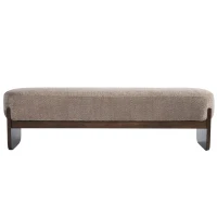 Elegant Bouclé Ottoman Bench with Dark Rubberwood Legs, Soft Rectangular Footrest for Living Room, 64'' L x 18.5'' W x 18.5'' H, Brown(m-2)
