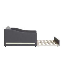Cozy Full Size Upholstered Daybed with Twin Trundle, Ideal Sofa Bed for Overnight Guests, 79.5" L x 58.5" W x 33" H, Gray(m-9)