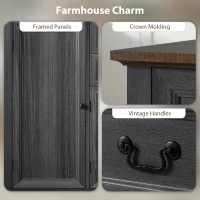 HOMCOM Farmhouse Sideboard with Charging Station and Thickened Top, 58" Buffet Cabinet with 2 Soft-Close Drawers, Black(m-10)