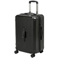 HOMCOM 24-Inch Checked Luggage, Hardside Suitcase with Cup Holder, Corner Protection, Double Spinner Wheels, TSA Lock, Black(m-13)