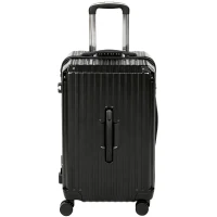HOMCOM 24-Inch Checked Luggage, Hardside Suitcase with Cup Holder, Corner Protection, Double Spinner Wheels, TSA Lock, Black(m-2)