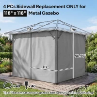 Outsunny 9.84' x 9.84' Gazebo Sidewall Set with Hooks/C-Rings, Gray(m-3)