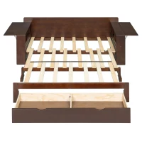 Modern Daybed with Removable Desk and Bottom Drawer, Multi-Functional Sofa Bed for Compact Apartments, 76.5" L x 65.5" W x 25.5" H, Espresso(m-8)