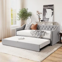 Practical Twin Upholstered Daybed with Pop-Up Trundle, Perfect Sofa Bed for Guest Rooms and Kids Rooms, 82" L x 81.5" W x 33" H, Gray(m-1)