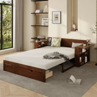 Modern Daybed with Removable Desk and Bottom Drawer, Multi-Functional Sofa Bed for Compact Apartments, 76.5" L x 65.5" W x 25.5" H, Espresso(m-1)