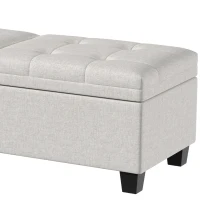 HOMCOM 51.2" Storage Ottoman Bench, End of Bed Bench with 2 Compartments, Dual Lift Lids, Cream White(m-9)