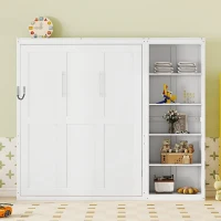 Space-Saving Murphy Bed with Foldable Mechanism, Ideal Wall Bed for Guest Room, Home Office, or Home Gym, 94" L x 15.5" W x 88.5" H, White(m-5)