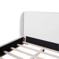 Modern Low-Profile King Bed Frame with Wingback Headboard, Soft Bouclé Sleeper Bed for Bedroom, 86'' L x 87'' W x 36.5'' H, White(m-8)