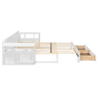 Modern Daybed with Removable Desk and Bottom Drawer, Multi-Functional Sofa Bed for Compact Apartments, 82" L x 71.5" W x 25.5" H, White(m-9)