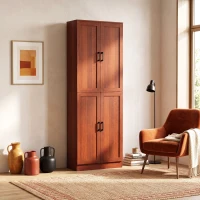 HOMCOM Freestanding Kitchen Pantry, 4-Door Kitchen Pantry Cabinet with Adjustable Shelves and Doors, Dark Brown(m-9)