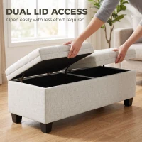 HOMCOM 51.2" Storage Ottoman Bench, End of Bed Bench with 2 Compartments, Dual Lift Lids, Cream White(m-5)