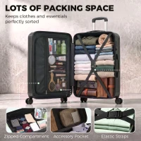 HOMCOM 28-Inch Checked Luggage, Hardside Suitcase with Cup Holder, Corner Protection, Double Spinner Wheels, TSA Lock, Black(m-7)
