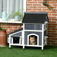 PawHut Outdoor Cat House with Weather-resistant Roof & Garden Bed, Outdoor Cat Shelter Enclosure with Multiple Entrances, Gray(m-10)