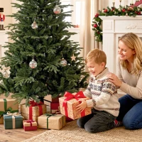 HOMCOM 7ft Artificial Christmas Tree Full Hinged Xmas Tree Metal Base, Green(m-10)