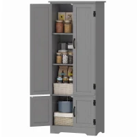 HOMCOM 60" 4-Door Storage Cabinet Multi-Storey Large Space Pantry with Adjustable Shelves Grey(m-2)