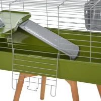 PawHut Small Animal Cage, Rolling Bunny Cage, Guinea Pig Cage with Food Dish, Water Bottle, Hay Feeder, Platform, Ramp, Green(m-11)