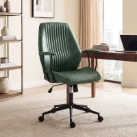 HOMCOM Leather Home Office Desk Chair, Vintage Computer Chair with Padded Arms, 360° Swivel, Adjustable Height, Tilt, Green(m-10)