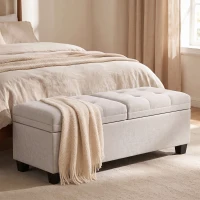 HOMCOM 51.2" Storage Ottoman Bench, End of Bed Bench with 2 Compartments, Dual Lift Lids, Cream White(m-1)