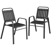 Outsunny Stackable Outdoor Dining Chairs Set of 2, for Patio, Balcony, Deck, Garden, Black(m-13)