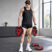 Soozier 66 lbs Weight Plates Set, 4-Piece Sand-Filled Plates with Handles, 1" Hole, Black and Red(m-1)