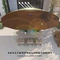 Outsunny Garden Parasol, Double-Sided Sun Umbrella with LED Solar Lights, Patio Parasol for Outdoor, Coffee(m-5)