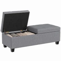 HOMCOM 51.2" Storage Ottoman Bench, End of Bed Bench with 2 Compartments, Dual Lift Lids, Dark Grey(m-13)