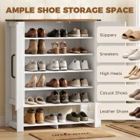 HOMCOM Shoe Cabinet 5 Tier Shelves Shoe Storage Cabinet Anti Tip Hardware Open Cubby Rustic White(m-4)