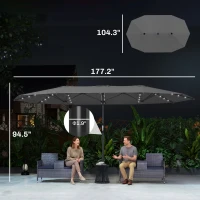 Outsunny Garden Parasol, Double-Sided Sun Umbrella with LED Solar Lights, Patio Parasol for Outdoor, Gray(m-3)