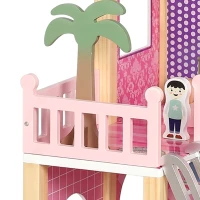 Qaba Wooden Doll House for Girls with 5 Rooms, Dolls, Furniture, DIY Pretend Dollhouse Playset, Gift for Kids Ages 3-6, Pink(m-9)