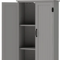 HOMCOM 60" 4-Door Storage Cabinet Multi-Storey Large Space Pantry with Adjustable Shelves Grey(m-9)