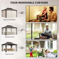 Outsunny 10' x 13' Hardtop Gazebo Canopy with UPF30+ Double Polycarbonate Roof, Aluminum Frame, Netting and Curtains, Beige(m-6)