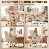 HOMCOM Office Chair, Teddy Fleece Executive Computer Desk Chair with Foldable Armrests, Wide Seat, Lumbar Support, Cream White(m-4)