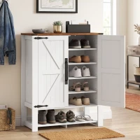 HOMCOM Shoe Cabinet 5 Tier Shelves Shoe Storage Cabinet Anti Tip Hardware Open Cubby Rustic White(m-1)