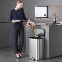 HOMCOM 13.2 Gallon Garbage Can, Slim Stainless Steel Trash Can with Removable PP Inner Bucket, Soft-Close Lid, Silver(m-8)
