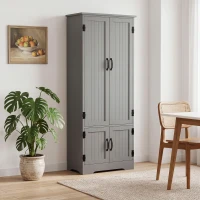 HOMCOM 60" 4-Door Storage Cabinet Multi-Storey Large Space Pantry with Adjustable Shelves Grey(m-1)