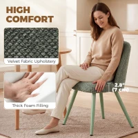 HOMCOM Dining Chairs Velvet Fabric Upholstered Kitchen Chairs Metal Legs Set of 2, Dining Room, Home, Dark Green(m-5)