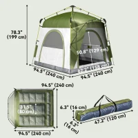 Outsunny Instant Automatic Camping Dome Tent Portable with 4 Doors and 4 Windows for 3 Person, Green(m-3)