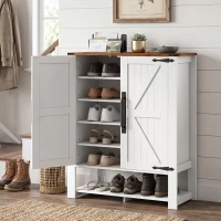HOMCOM Shoe Cabinet 5 Tier Shelves Shoe Storage Cabinet Anti Tip Hardware Open Cubby Rustic White(m-8)
