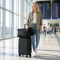 HOMCOM 3-Piece Luggage Set, Expandable Carry On Suitcase Set with Travel Duffel Bag, Toiletry Bag, TSA Lock, Hard Shell, Black(m-8)