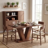 HOMCOM Modern Kitchen Table, Rectangular Dining Table for 4 People with Thick Top, Walnut(m-8)