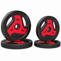 Soozier 66 lbs Weight Plates Set, 4-Piece Sand-Filled Plates with Handles, 1" Hole, Black and Red(m-2)
