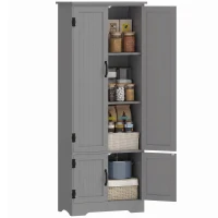 HOMCOM 60" 4-Door Storage Cabinet Multi-Storey Large Space Pantry with Adjustable Shelves Grey(m-13)