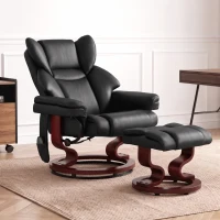 HOMCOM Massage Recliner Chair with Footrest, Swivel Armchair, Wrapped Wood Base, 10 Massage Points, Faux Leather, Black(m-10)