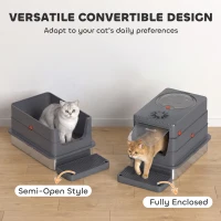 PawHut Stainless Steel Cat Litter Box with Lid, Enclosed High Sided Litter Box with Step, Metal Scoop, Grey(m-7)