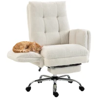 HOMCOM Office Chair, Teddy Fleece Executive Computer Desk Chair with Foldable Armrests, Wide Seat, Lumbar Support, Cream White(m-13)
