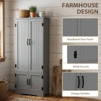 HOMCOM 60" 4-Door Storage Cabinet Multi-Storey Large Space Pantry with Adjustable Shelves Grey(m-5)