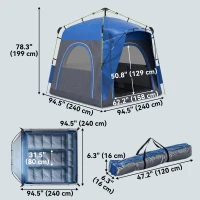Outsunny Instant Automatic Camping Tent w/ 4 Doors and 4 Windows, Outdoor Easy Pop Up Tent, Portable Backpacking Dome Shelter, 3 Person, Grey(m-3)
