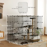 PawHut 4-Tier 55" Cat Cage Indoor with Platforms, Ramps, Accessories, for 1-3 Cats, Indoor Use, Black(m-3)