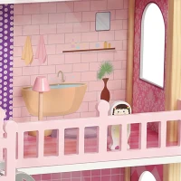 Qaba Wooden Doll House for Girls with 5 Rooms, Dolls, Furniture, DIY Pretend Dollhouse Playset, Gift for Kids Ages 3-6, Pink(m-11)